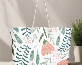 Floral Weekender Tote Bag: Oversized Beach Travel Carryall