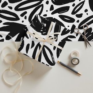 Abstract Floral Gift Wrap: Black and White Matte Paper (Set of 3)