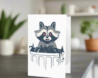 Besties in a Dumpster Fire Greeting Card – Funny Raccoon Design, Two Sizes with Envelope