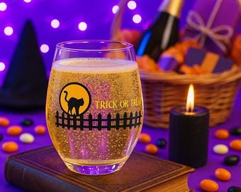 Black Cat Halloween Wine Glass: Trick or Treat Witchy Barware