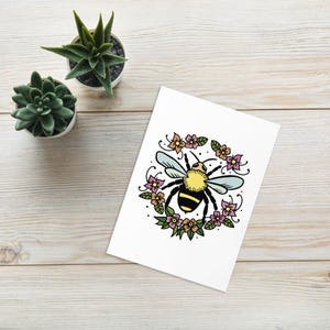 Carte de voeux abeille et fleurs (vierge)