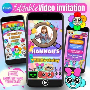 Convite em vídeo para aniversário de menina do Dandys World | Convite digital animado para festa | Modelo editável do Canva | Convite infantil divertido
