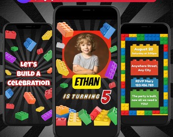 Building Block Video Invitation, Animated Toy Bricks Birthday Invite, Editable Canva Template, Digital Mobile Invite, Instant Download