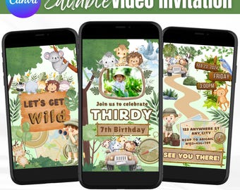 Safari Birthday Invitation Video | Editable Jungle Theme Party Invite | Wild One Birthday Digital Download | Canva Template