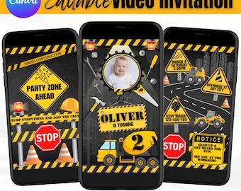 Construction Birthday Invitation Video, Editable Dump Truck Party Video Invite, Boy Construction Birthday Digital Template