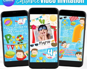 Pool Party Invitation, Pool Party Birthday, Swim Party Invite, Summer Pool Birthday, Boy Invite, Editable Template, Animated Video Invites