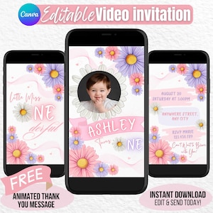 Daisy Birthday Video Invitation: Animated Floral Canva Template (Digital Download)