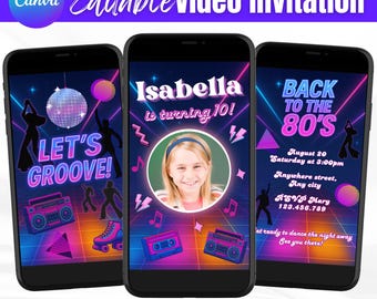 Back to the 80s Party Invitation, 80s Birthday Party, Groovy Retro Birthday Party, Editable Template, Animated Video Invites