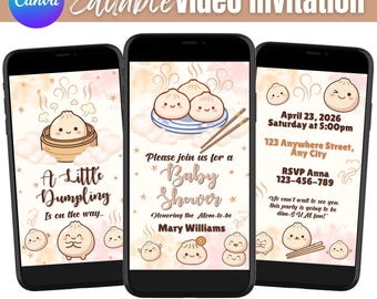 Little Dumpling Baby Shower Video Invitation, Dim Sum Editable Canva Template, Kawaii Animated Neutral Shower Invite Instant Download