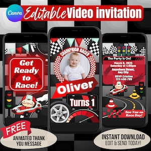 Race Car Birthday Video Invitation for Boys: Animated Party Invite (Digital Download)