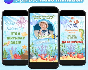 Under the Sea Birthday Invitation Video | Ocean Animals Party Animated Invite | Editable Canva Template | Boy Birthday Invite With Photo