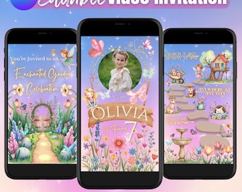Enchanted Garden Birthday Video Invitation | Woodland Fairy Party Digital Invite | Editable Canva Template | Animated Girl Theme Download