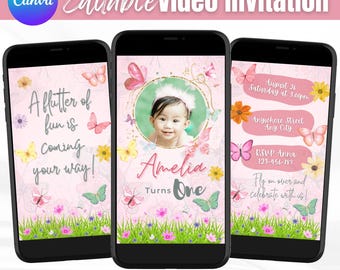 Butterfly Birthday Video Invitation | Editable Canva Template | Animated Girl Butterfly Garden Party Invite | Instant Download