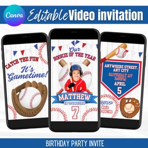 Baseball Video Invitation, Rookie of the Year Birthday Invite, Boys Sports Party, Editable Canva Template, Animated Digital Text Invite
