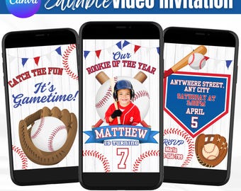 Baseball Video Invitation, Rookie of the Year Birthday Invite, Boys Sports Party, Editable Canva Template, Animated Digital Text Invite
