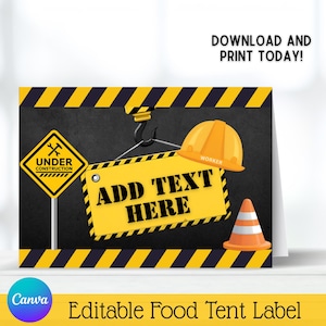 Construction Birthday Food Tent Labels: Editable Truck Party Place Cards (Digital Download)