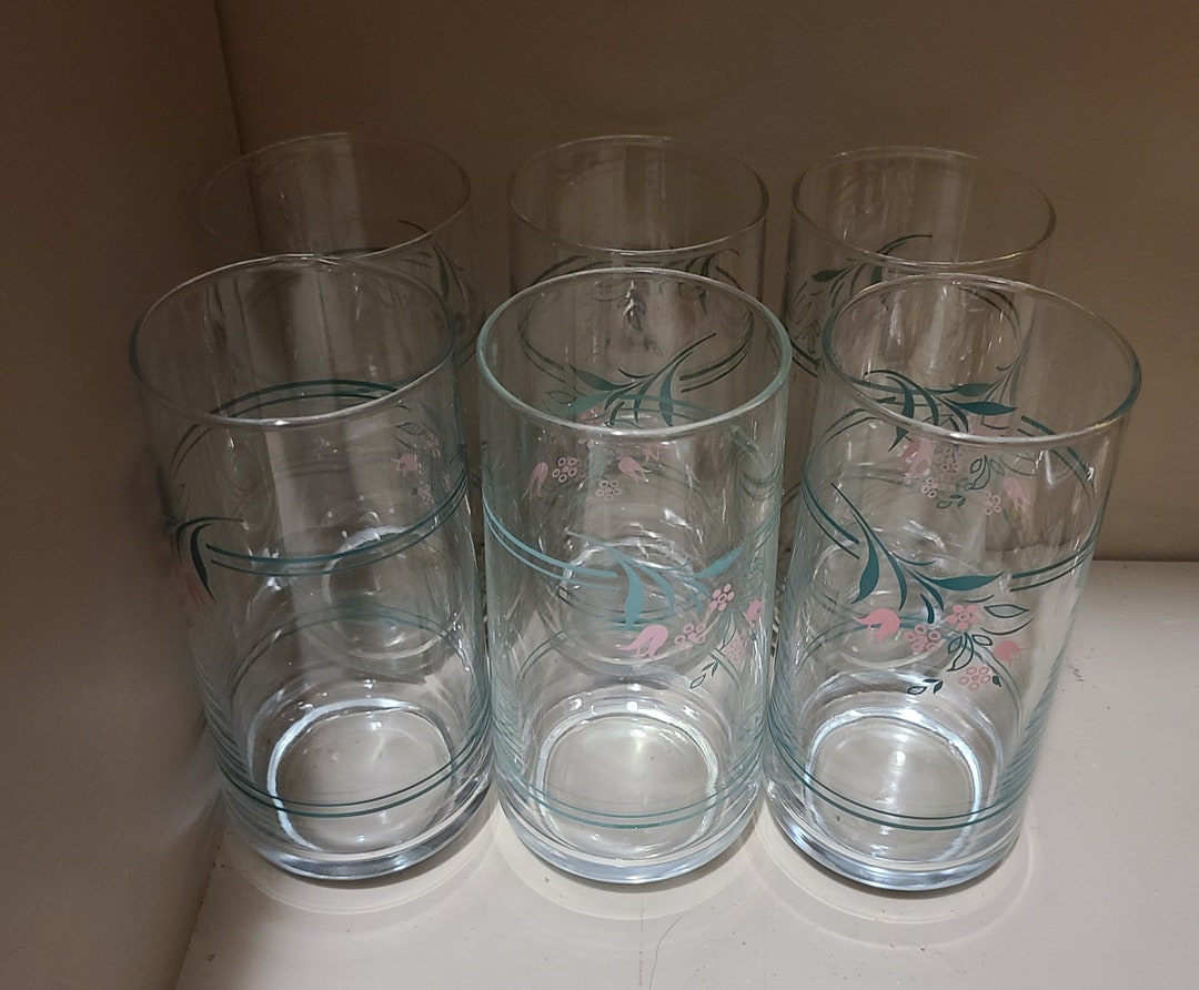 CORELLE Rosemarie Pink Flower Drinking Glasses Set of 6 16oz - Etsy
