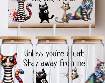 Cat Lover Glass Sipping Tumbler 16oz, Feline