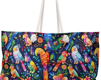 Tropical Parrots Weekender Bag, Colorful Modern Artwork
