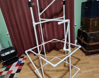 XL Parrot Bird Play Gym 4'11”, PVC Playstand Kit, Ready to assemble, Climbing Ramps, Toy clips, Braided Perch, Please Read Description