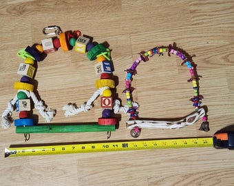 Parrot Swing Bundle, hand-made manzanita swing, large colorful swing, bird enrichment toys, pet bird play gym accessories