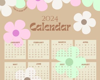 A4 Retro Flower Calendar digital download 2024