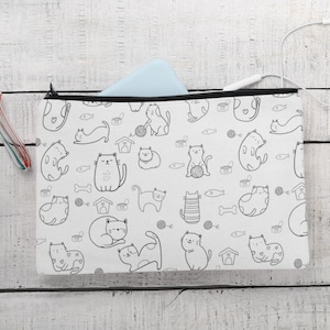 Cat Lover Accessory Pouch, Cute Cat Makeup Bag, Pet Owner Gift, Cat Themed Storage, Fun Cat Print Organizer