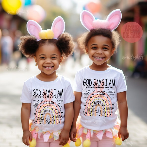 GOD SAYS I AM Bunny Rainbow Easter Png, Digital Download Png, Kids Png, Christian Png, Kids Easter Crewneck, Positivity Png, Best Seller