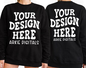 Trendy Gildan G180 Black Crewneck Model Mockup, Front and Back Black Mockup, Clean Simple Aesthetic Mockup, Oversized Sweatshirt Mockup