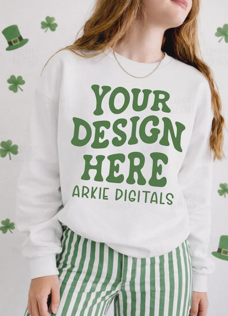 Trendy Gildan G180 St Patrick's Day Model Mockup Bundle, Gildan White ...