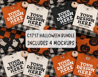 Trendy Comfort Colors C1717 Halloween Flat lay Mockup Bundle, Ivory, Orange, Pepper group Mockup