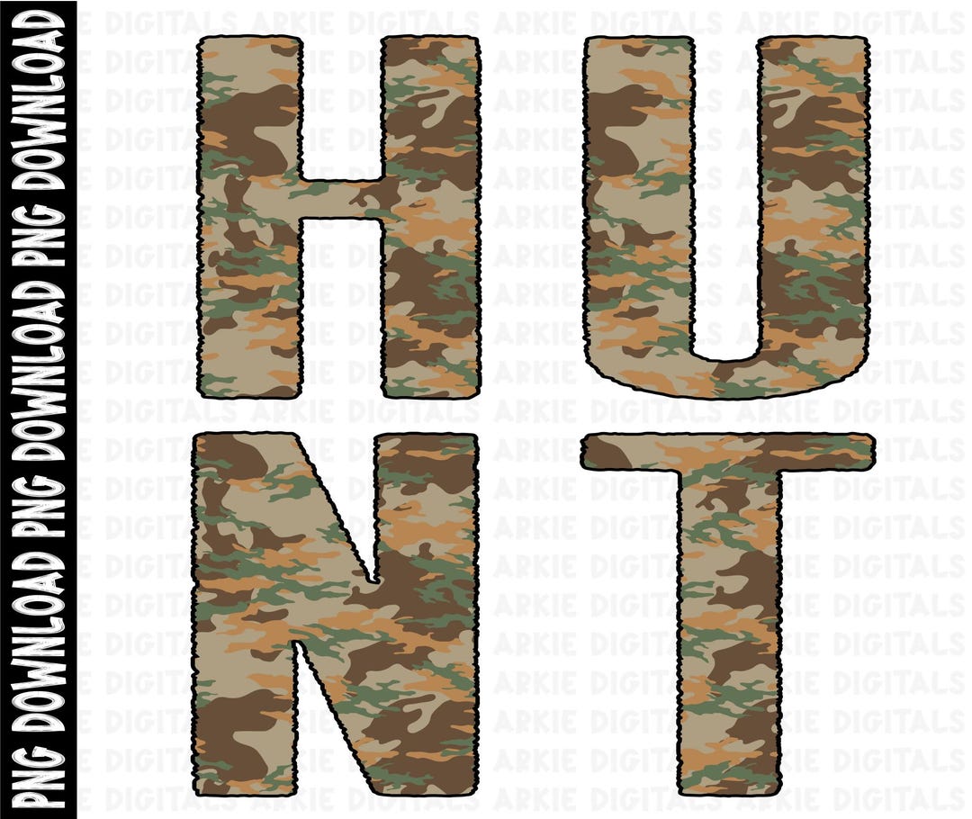 HUNT CAMO LETTERS Png, Fall Design Png, Deer Season Png, Thanksgiving ...