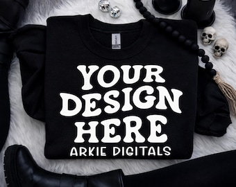 Trendy Gothic Styled Gildan G180 Black Mockup, Victorian Dark Aesthetic Folded Mockup, G180 Black Crewneck Mockup, Whole Shop Bundle Mockups