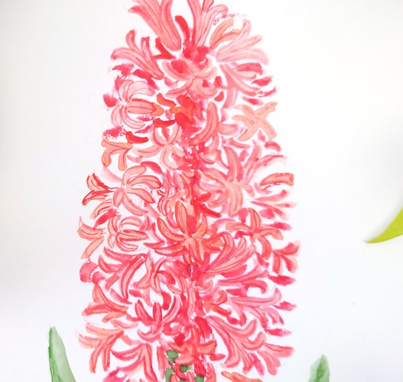 オリジナルピンクのヒヤシンスの水彩画：植物イラストA5 - Etsy 日本