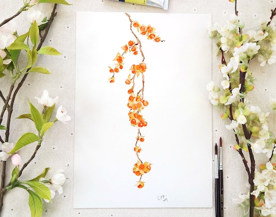 オリジナル水彩画：東洋のほろ苦さと禅の日本美術（A4） - Etsy 日本