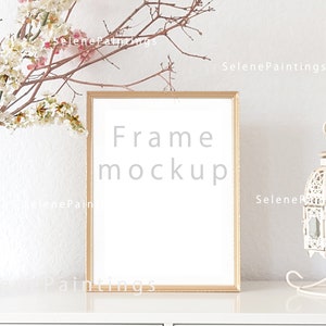 A4 Golden Wood Frame Mockup: Modern Portrait Art Display (PNG JPG PSD)
