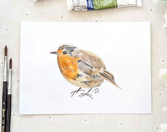 ロビン・バード（ヤナ・ハチキャン作、石に描かれたオリジナルの油絵