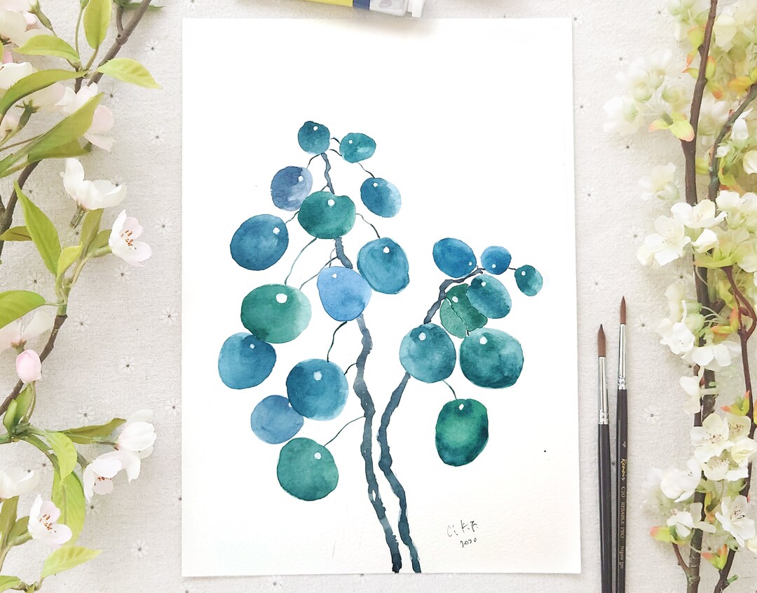 Original Chinese Money Plant Watercolor Painting: Botanical ...