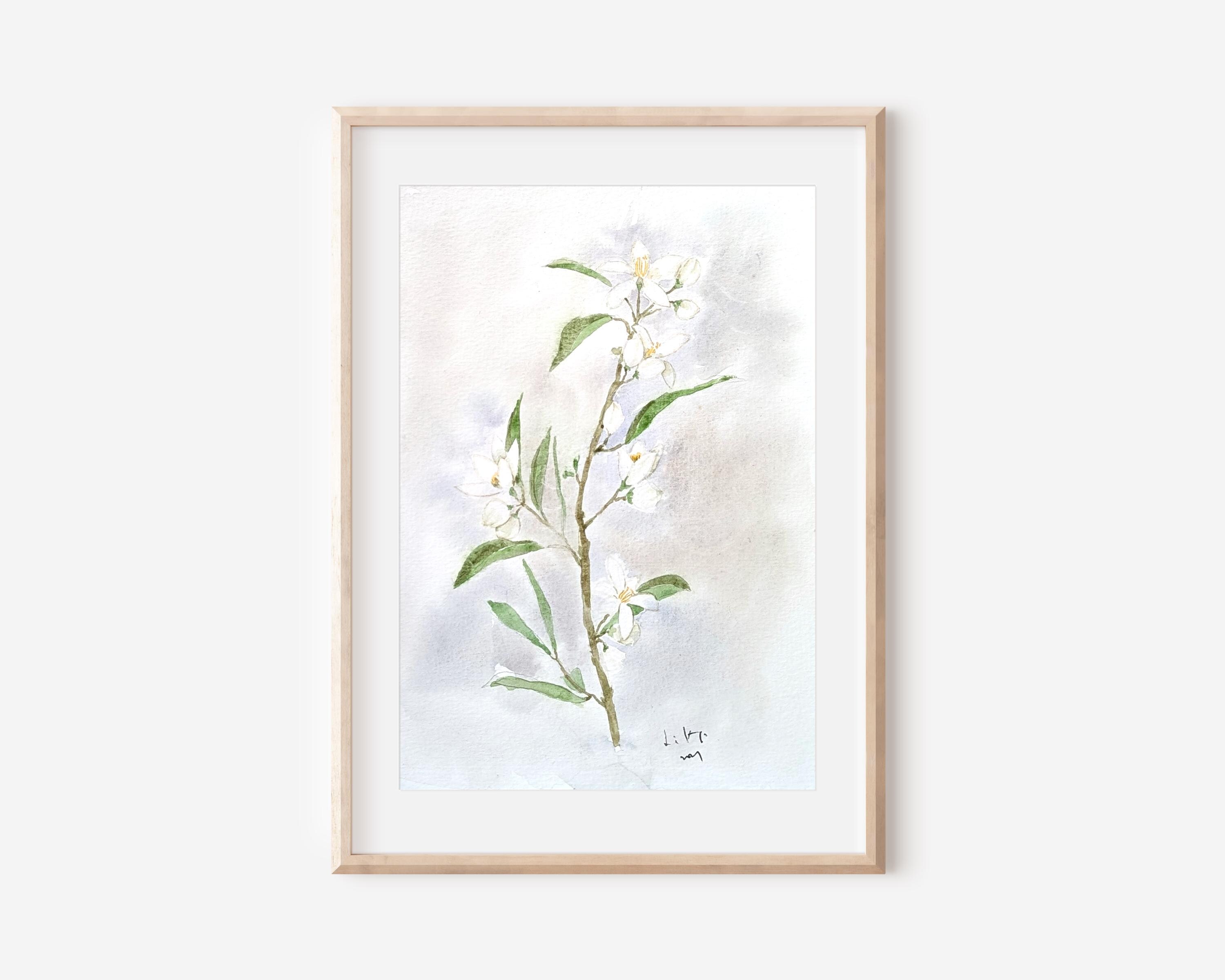 アート　白い花の水彩画 手描きの白い花の水彩画：ボタニカルアート - Etsy 日本