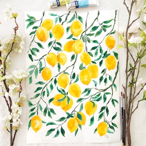 Original Lemon & Orange Watercolor Painting: Botanical Citrus Art