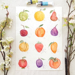 Original Watercolor Fruit Painting: Botanical Kitchen Art (10.7x14.8)