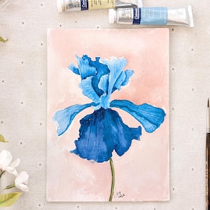 Hand-Painted Blue Iris Watercolor Painting: Original Floral Art