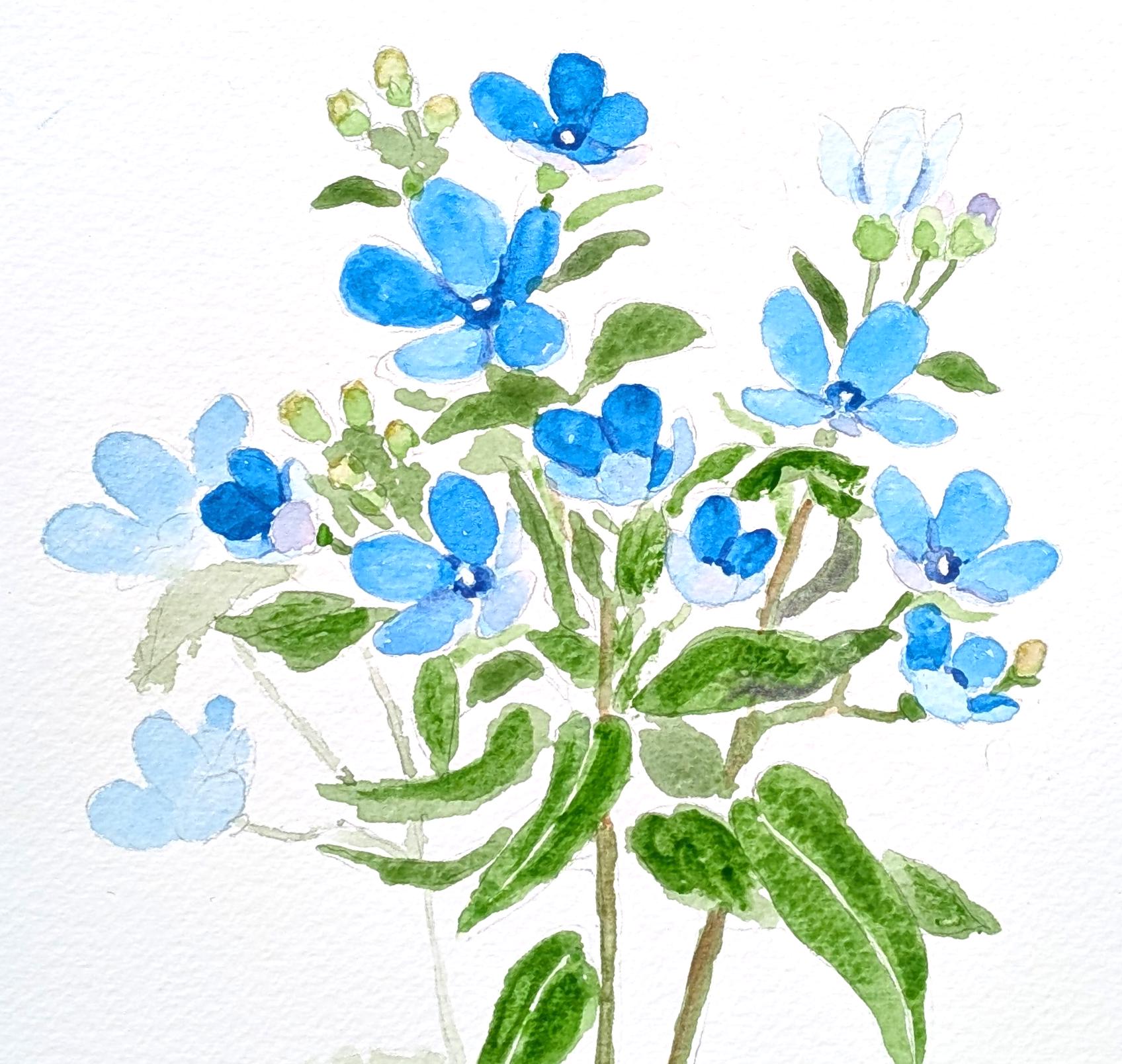 青いトゥイーディアの花の水彩画：オリジナルの植物アート - Etsy 日本