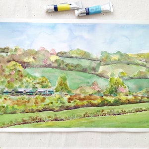 Original Aquarell Gemälde: Bansteler England Frühlingslandschaft