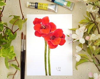 Red amaryllis painting, Botanical painting, floral painting,  watercolour painting, Flower Painting, Botanical Illustration,
