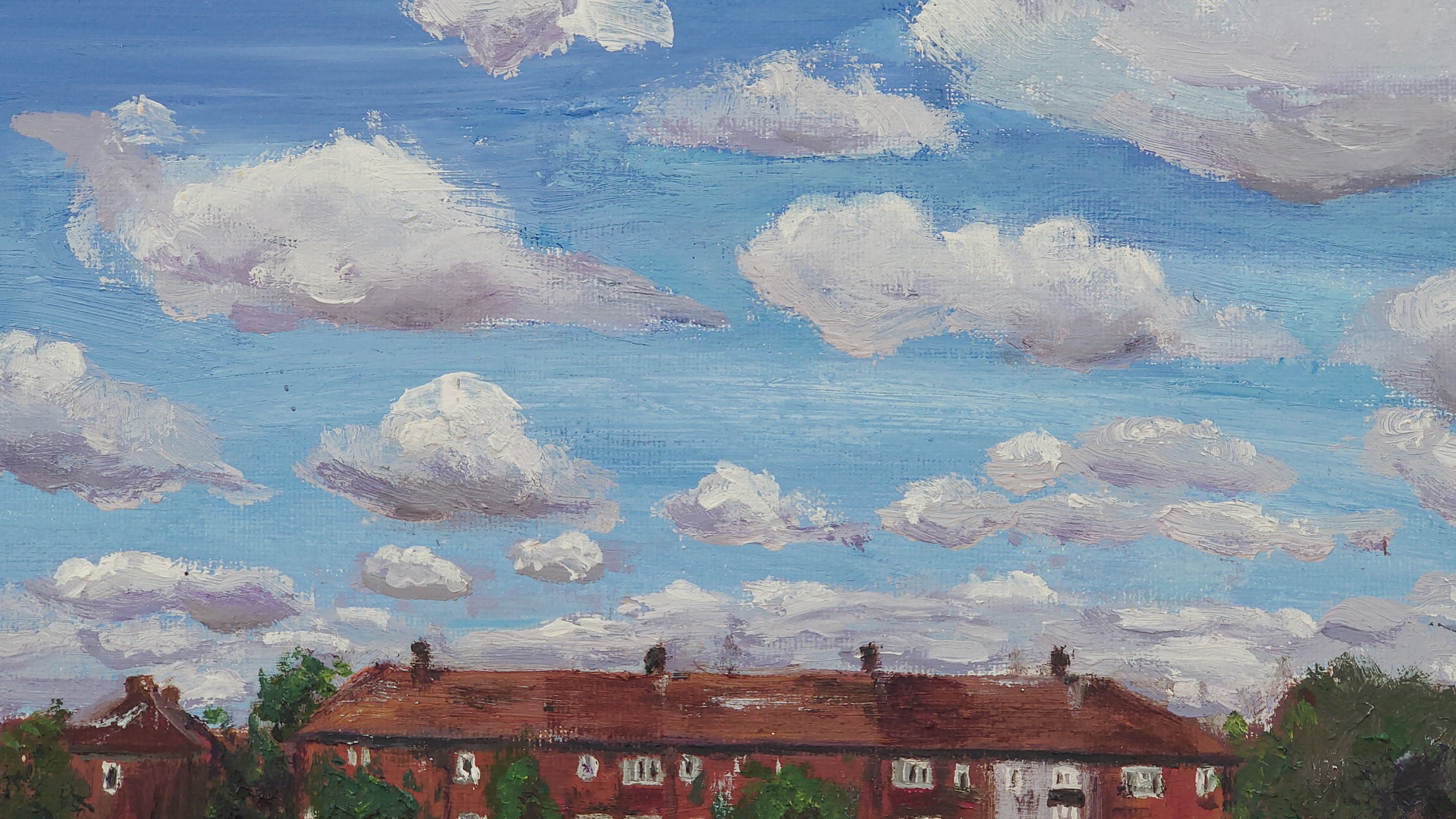 オリジナル油絵：イギリスの町の夏の風景、15.7x20インチ - Etsy 日本