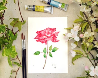 Red rose painting, original painting,floral painting,  hand paint flowers, watercolour painting, Flower Painting, Botanical Illustration,