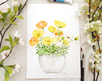 Original Cosmos Flower Watercolor Painting: Botanical Illustration