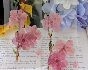 Delicate pink cherry blossom Bookmark: Laminated Pressed Flower Botanical bookmark, Valentines' day gift