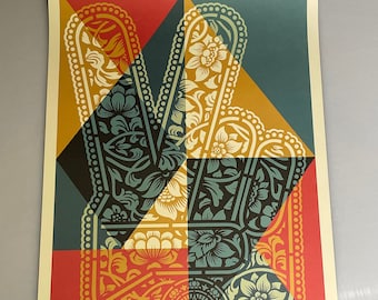 Original Shepard Fairey - Peace Fingers Geometric, Signed Offset Lithograph Print, Original Graffiti Art Poster, OBEY